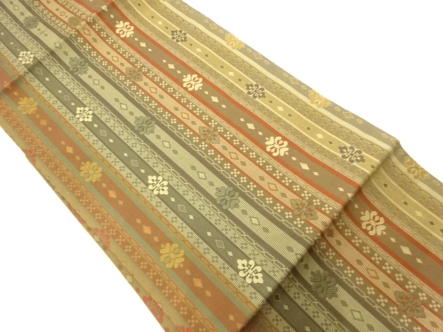 変わり花縞模様織出し名古屋帯